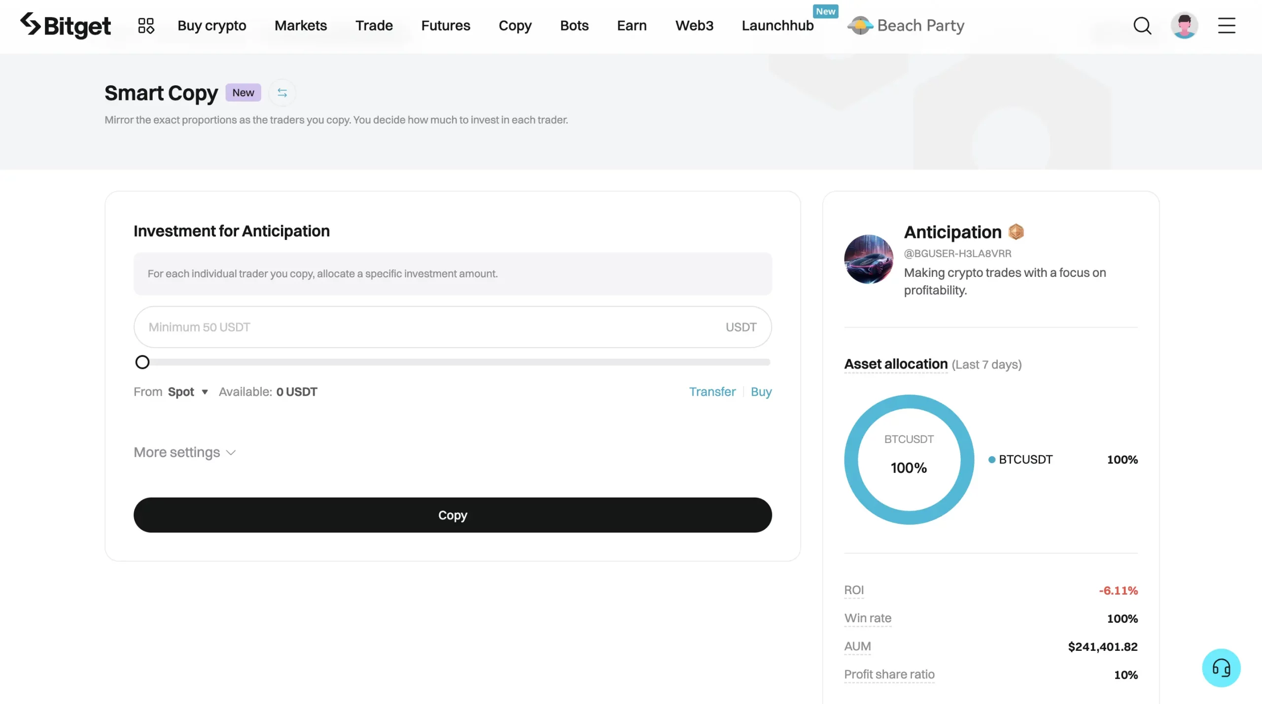 Bitget, copy trading