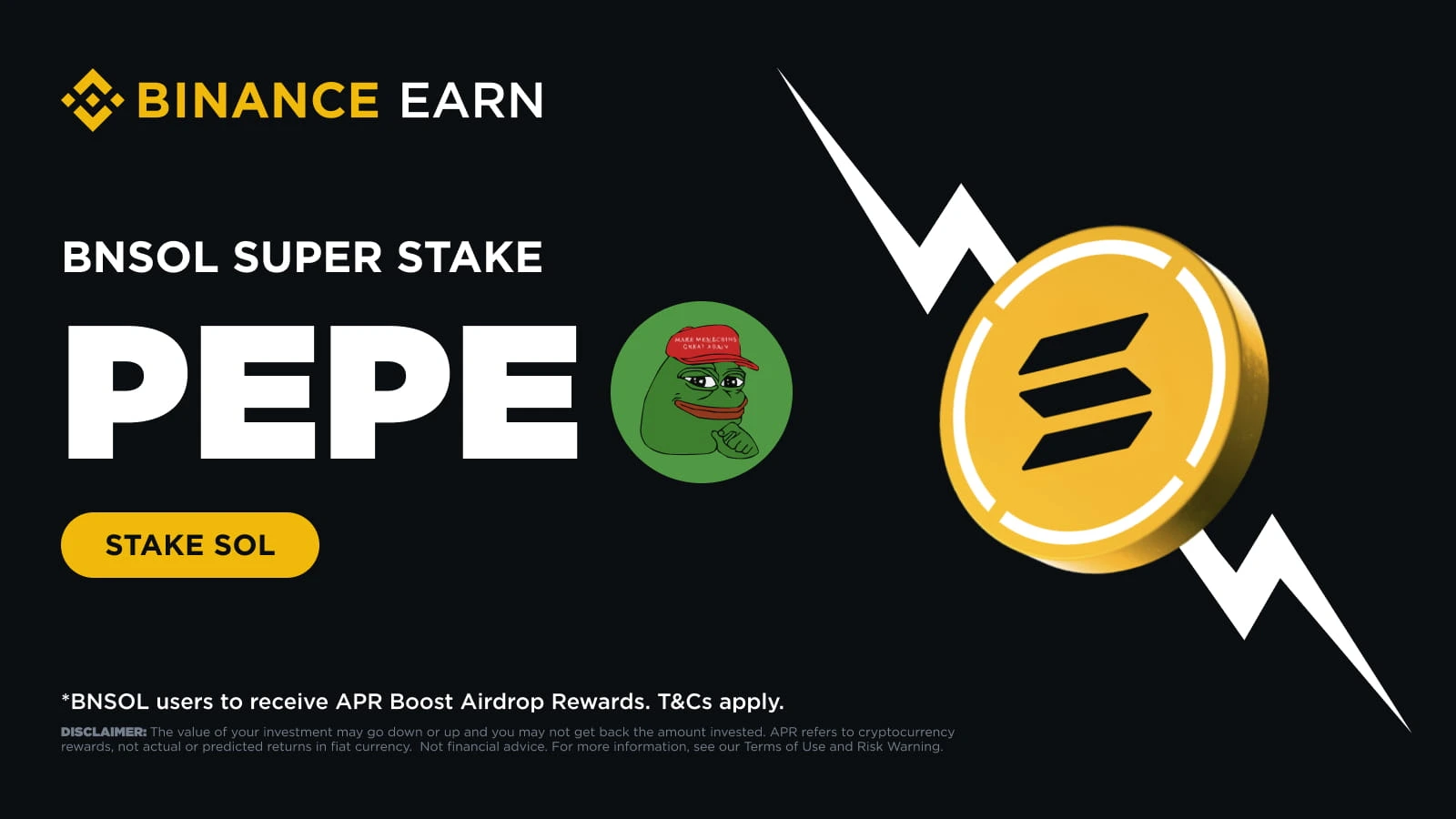 Binance Launches Sixth BNSOL Super Staking Project with Pepe (PEPE)